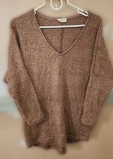 'BE STAGE' OVERSIZED EYELASH/ANGORA HAIR FEEL SWEATER  SIZE SMALL BEIGE/TAN