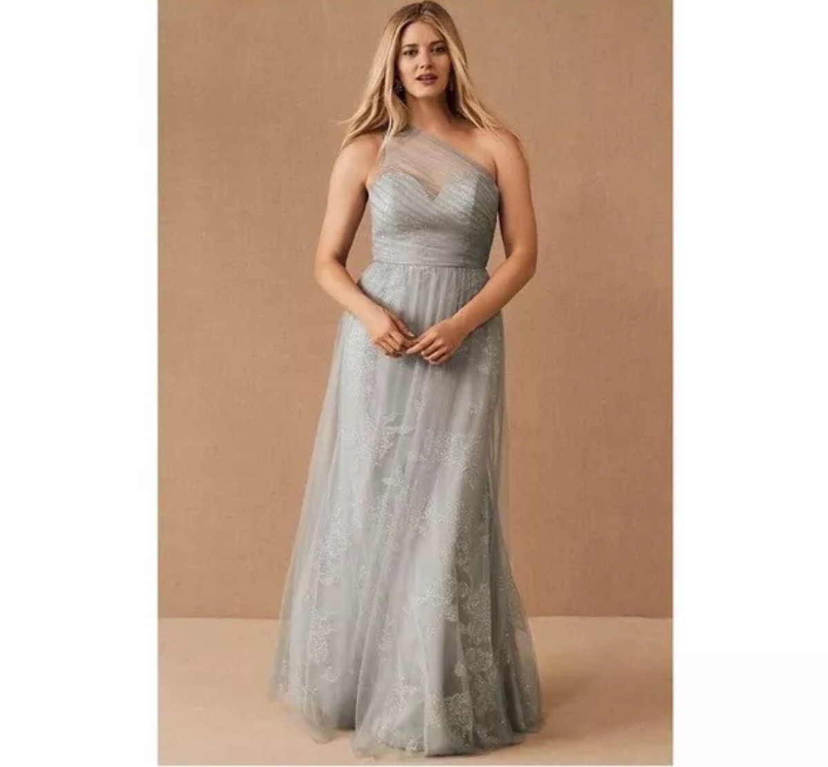 NWT Anthropologie BHLDN Hayley Paige Phoebe Dress Size 10 Gray Silver  Sweetheart