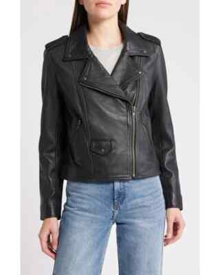 NEW Treasure & Bond Leather Biker Jacket in Black - Size L #SJ906
