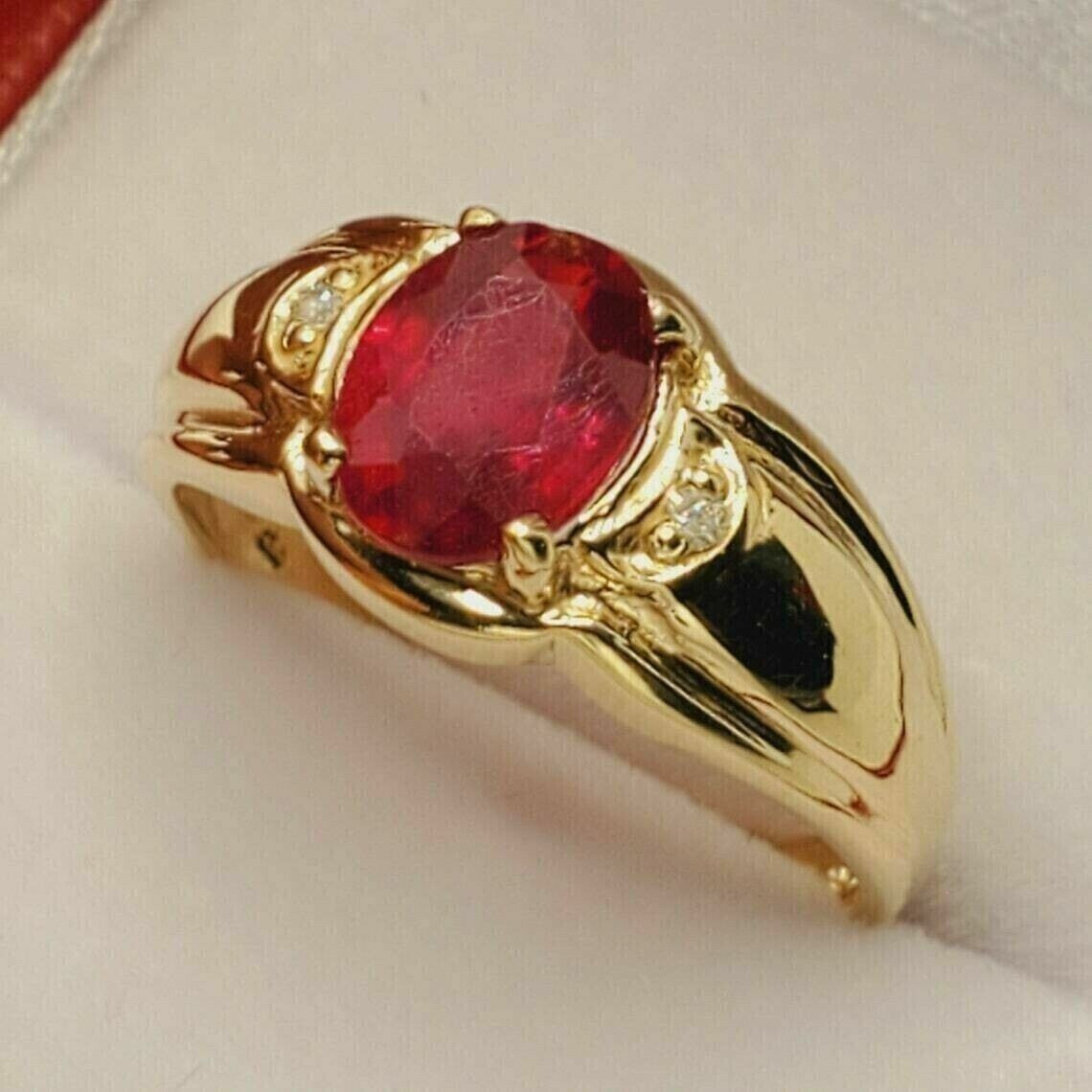 1.50Ct Oval Cut Natural Red Ruby Solitaire Gift Men Ring 14k Solid ...