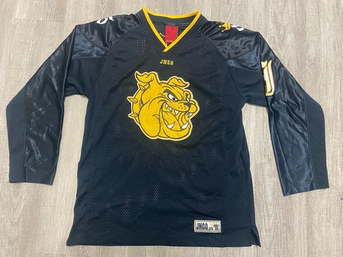 Vintage JNCO Jeans dunkelblau Bulldogge Trikot #85 Y2K Langarm Large