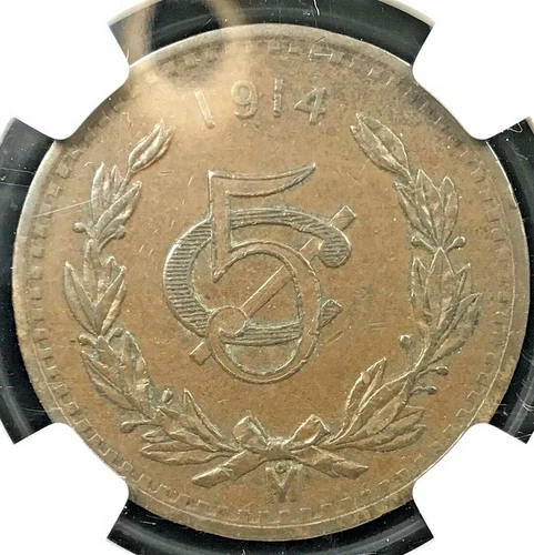 1914 Mexico 5 Centavo NGC AU 58 BN KM 422 (M597)