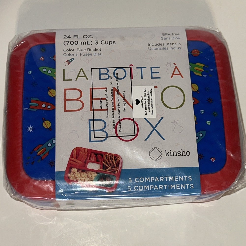 Kinsho Kids 5-Compartment Bento Lunch Box with Utensils