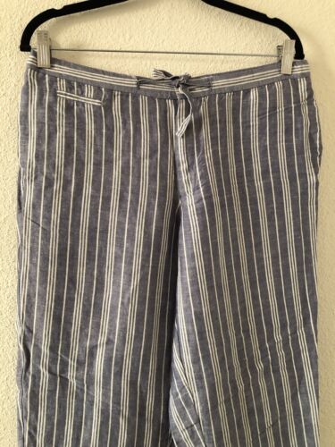 Anne Klein Women’s Linen Pant Size 8 Blue White Stripe Casual Beach Nautical - Picture 2 of 5