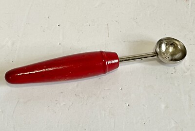 Vintage A & J Melon Baller Red Wooden Handle Retro Kitchen Gadget - SUPER NICE