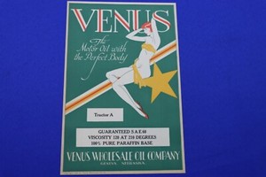 Original Vintage 1929 Venus Motor Oil Risqué  Pin up Venus Wholesale Oil Company