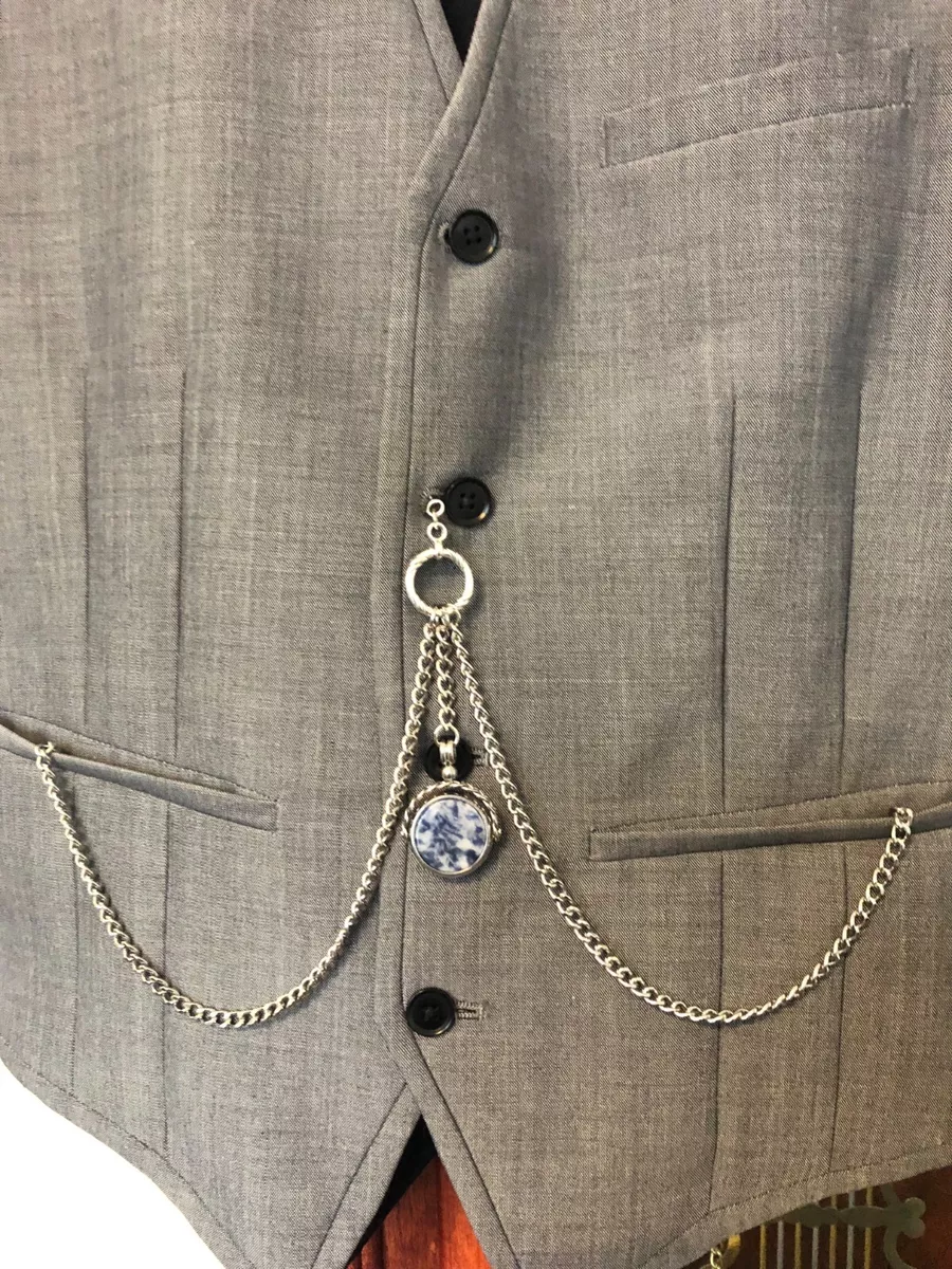 Silver double albert watch chain sales