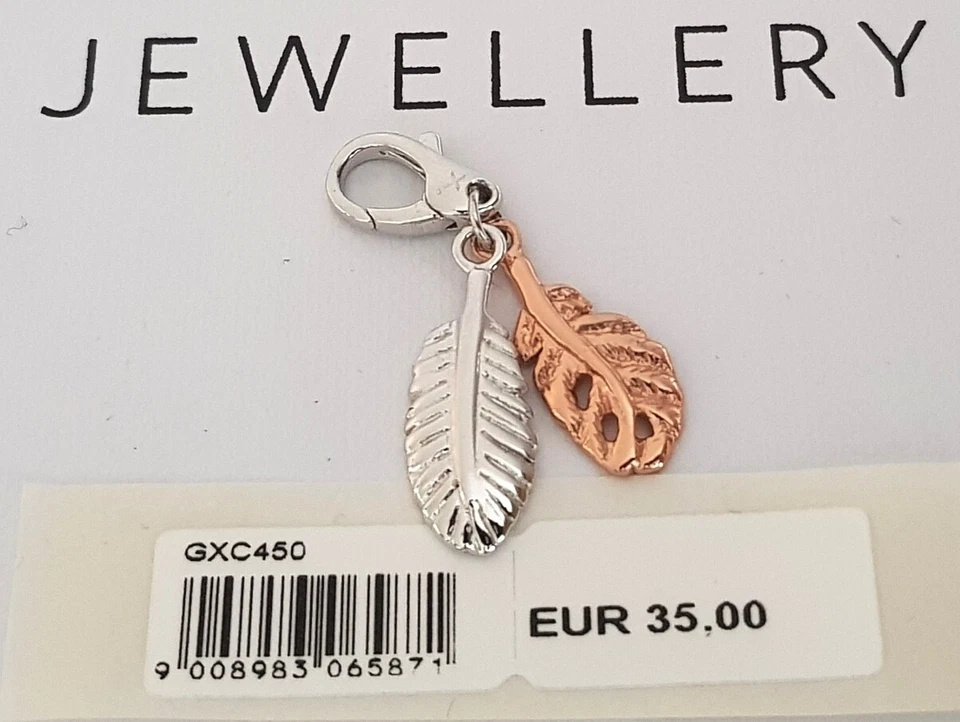 GOOIX CHARM Silber 925 er Charms Anhänger BLATT silber FEDER rosègold NEU 117