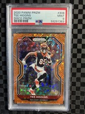 2020 Panini Prizm Football Orange Disco Prizm #308 Tee Higgins RC Bengals  PSA 9