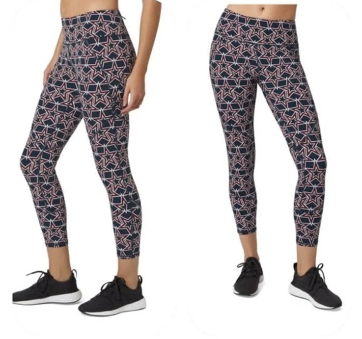 Sweaty Betty 7/8 The Power Navy Graphic Star Print Leggings Athleisure XS  Q23