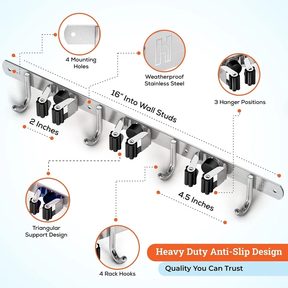 Soporte Escoba Y Fregona Montado En La Pared Soporte Escoba De Acero бескислородный - Изображение 2 из 4