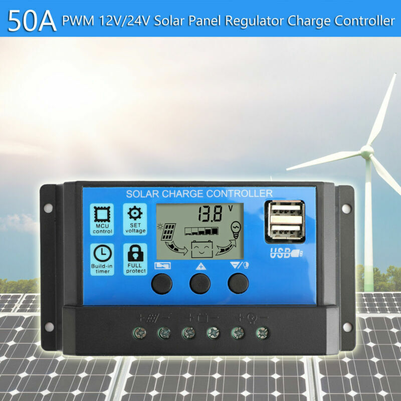50A Solar Panel Battery Regulator Charge Controller PWM LCD Dual USB 12V/24V  E4