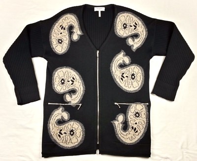 Rodier Cardigan Sweater Womens Tag M Fits XL 2XL Chest 44 Black Paisley France