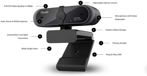 Axtel AX-FHD Webcam PRO - 1080p Full HD 60 FPS, Wide Angle, Plug & Play, USB 2.0 - Picture 2 of 3