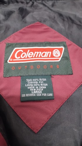 Coleman Windbreaker Jacket Men's Size Large Nylon PVC Hooded Waterproof Maroon - Picture 4 of 21