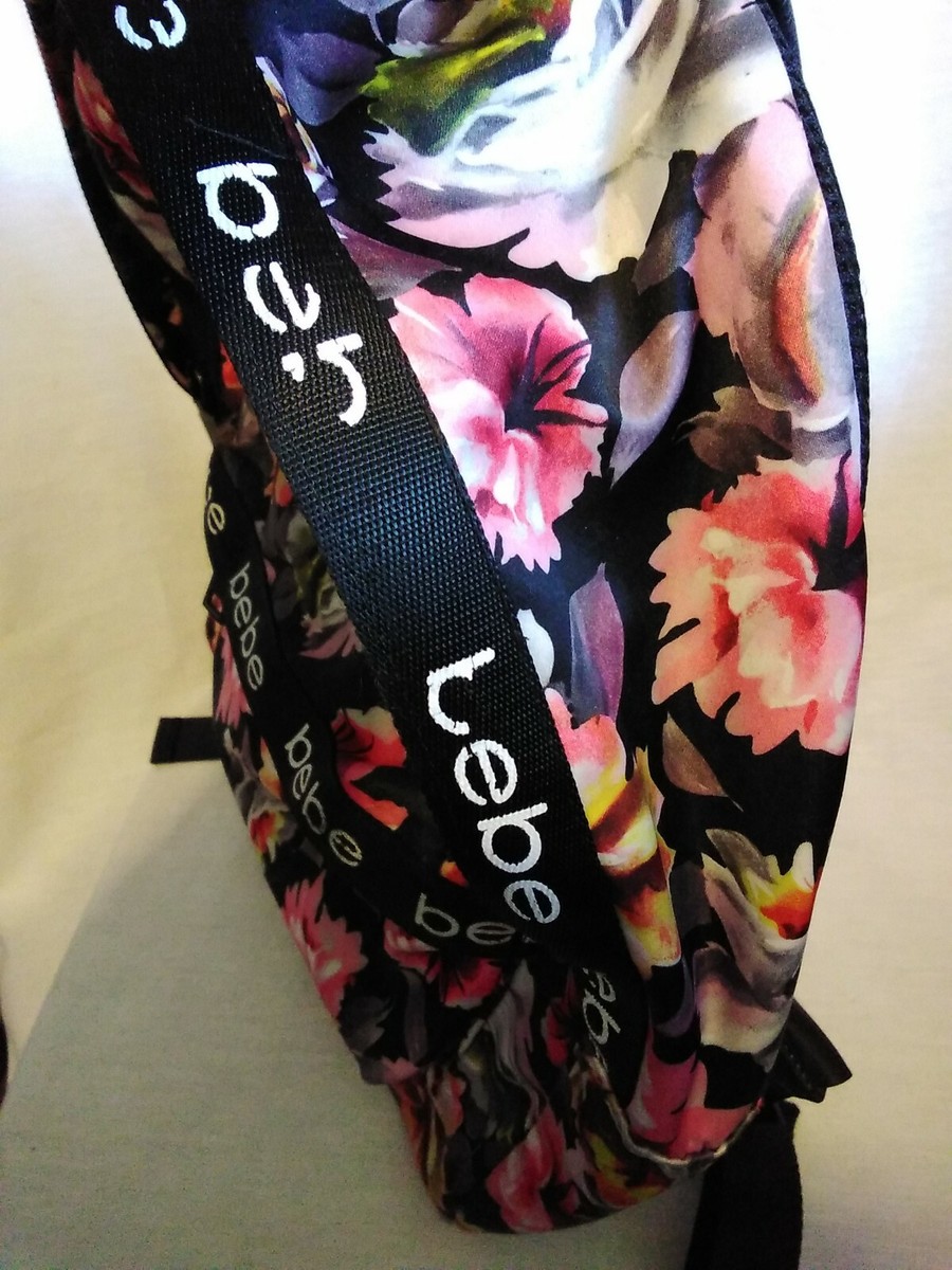 Bebe Logo Trim Backpack Black Multi Floral Book Bag Travel  display picture 2