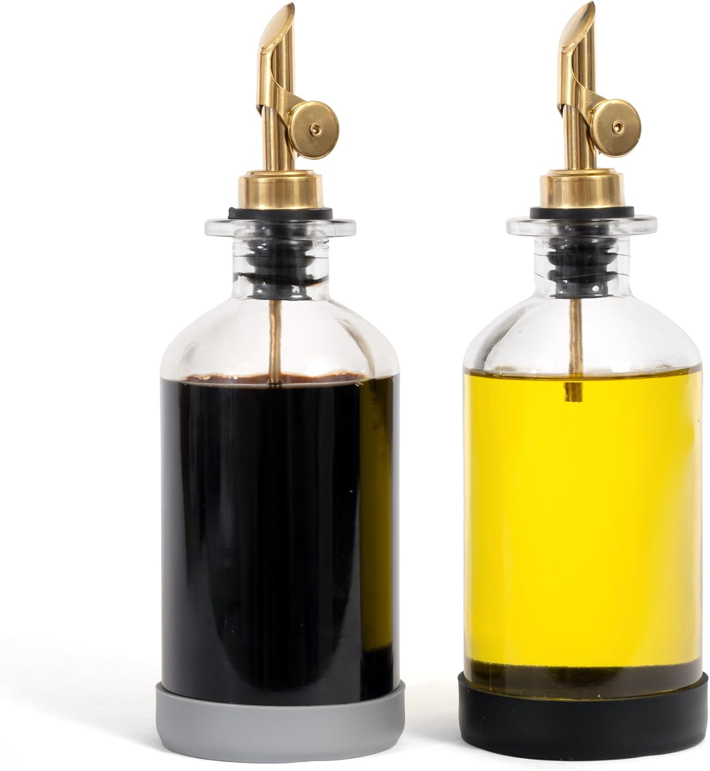 Oil and Vinegar Dispenser Set - Oil Dispensers with Silicone Base - Protects the