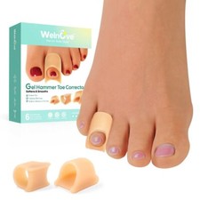 Hammertoe Corrector Splints 6-Pack Soft Gel Toe Straighteners for Bent Toes
