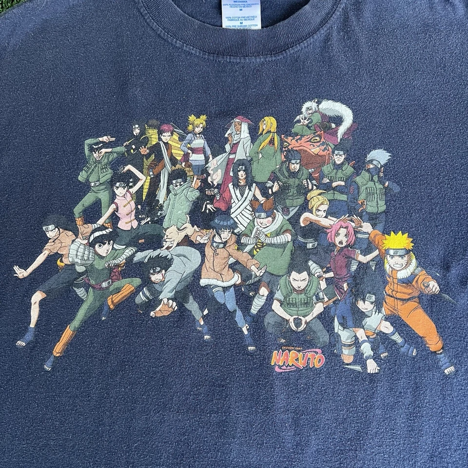 Vintage Rare Y2K 2002 Naruto Manga Anime All Characters Navy Blue T-Shirt Medium - Image 2 of 4