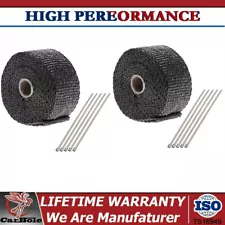 2" x 16FT Exhaust Manifold Black Heat Wrap & 10 Ties Rap Cable Pipe Tapes Kit 2X