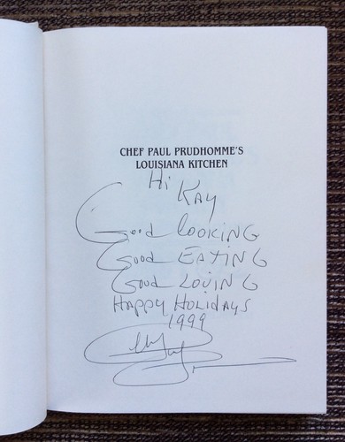 RARE 2-LOT SIGNED Paul Prudhomme Louisiana Kitchen, Emeril Lagasse TV Dinners - Foto 4 di 12