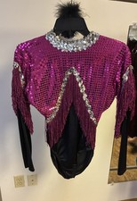 Small Adult Fuchsia Silver Sequins On Black Dance Costume