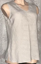 HLT31V Match Point Top Sleeveless V-Neck Pullover Bias Natural Linen M 10-12