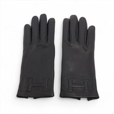 Herm s H Logo Gloves 6.5 Lambskin Black