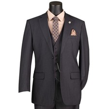 VINCI Men's Heather Gray 3 Piece 2 Button Classic Fit Suit w/ Flex Waist - NEW