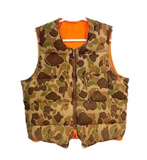 Vintage 60s Duck Camo Puffer Vest Orange Lined Talon Zipper Hunting Outdoors