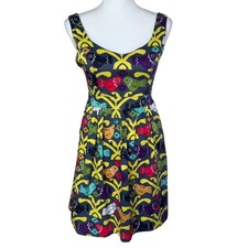 JUDITH MARCH Women's Medium Bird Print Open Back Tie Bow Fit and Flare Dress