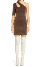 NWT Stella McCartney Darla One Shoulder Metallic Bronze Mini Dress Sz 38 Glamour