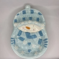 Seasonal Elements Ceramic Chip and Dip Platter, Christmas Snowman, Serving Dish