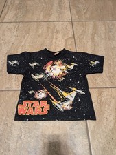 Vintage Star Wars Episode 1 All Over Print Black T-Shirt SZ6