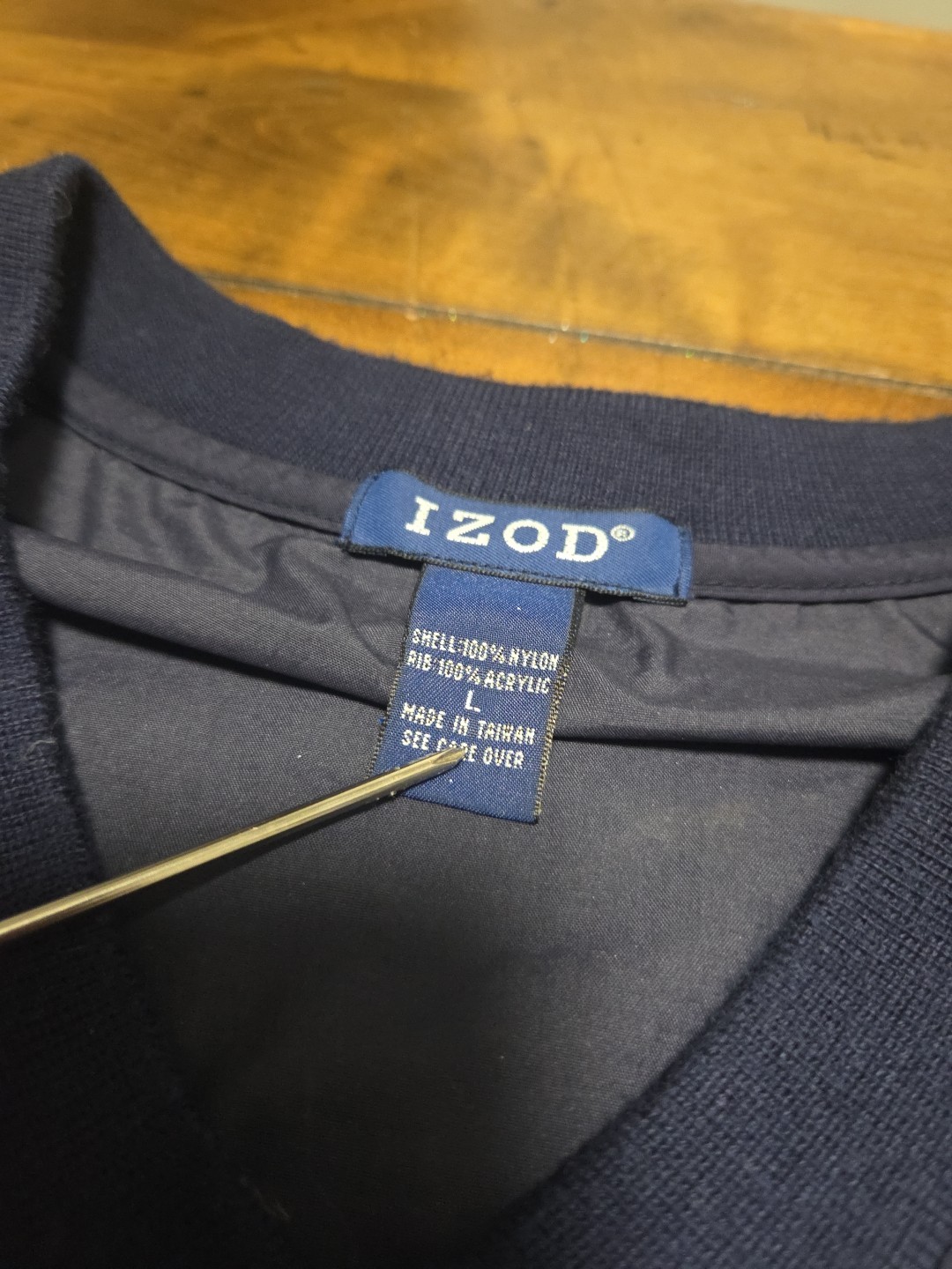 Vtg 90s IZOD V-Neck Pullover Windbreaker Navy Blue Golf Jacket Style 92360 Large image 3