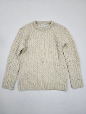Peregrine Hudson Aran Skiddaw Fisherman Sweater Mens XL Beige Flecked Cable Knit