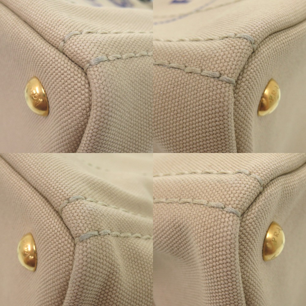 Excellent Condition Prada Canapa Mini 1BG439 Canvas Beige Navy Tote Bag 0800 PRA thumbnail 4