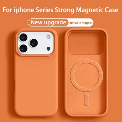 Orange Liquid Silicone Magsafe Case for iPhone 17 Pro Max Air Soft Magnetic...