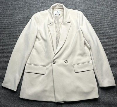 Stradivarius Blazer Womens Medium Beige Double Breasted Lined Stretch Jacket
