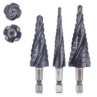 M35 Four Spiral Flute Cobalt Step Drill Bit Set 1/8''-7/8'', Industrial Grade W...