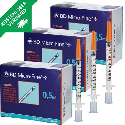 BD Micro-Fine+ Insulinspritze 0,5ml (29G) 0,33 x 12,7 mm Kanüle 3x100 Stück