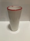 Vntg White Milk Glass Vase With Red Trim