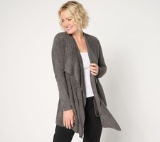 Barefoot Dreams Petite CozyChic Lite Ribbed Island Wrap Cardigan Carbon S/M New