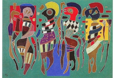 Postcard Wassily Kandinsky ''Four Figures on Three Squares''' 1943 MINT Unused