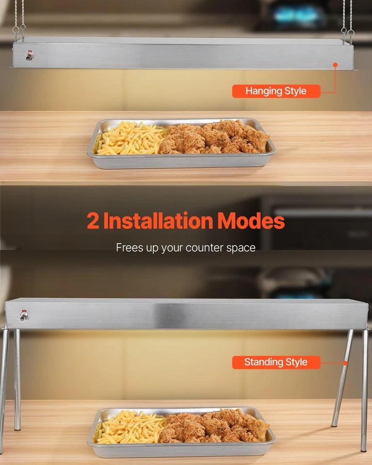 Food Heat Lamp, 750W Hanging Commercial Food Heating Warmer, Stainless Steel El - Image 3 of 4