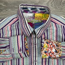 Robert Graham Dress Shirt Mens Medium Purple Multicolor Stripe Paisley Flip Cuff