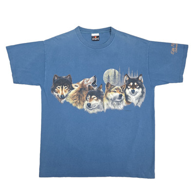 Vintage 90's Wolf Pack Shirt Men's XL Blue Estes Park Colorado Outdoor Wildlife