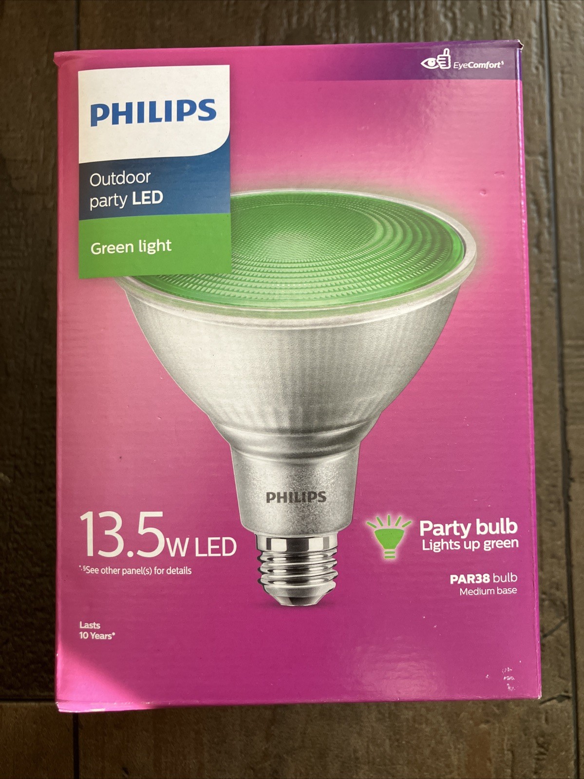 Philips Green Led Party Light Bulb 13.5W LED PAR38 Outdoor Dimmable Bug NIB NEW