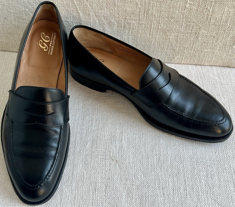 George Cleverly Bradley II Black Calf Penny Loafers UK 10.5 E US 11.5 D ($850)