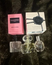 High End Perfume 3 Pc Miniature Set Valentino,ESTEE LAUDER And FLOWERBOMB MINIS